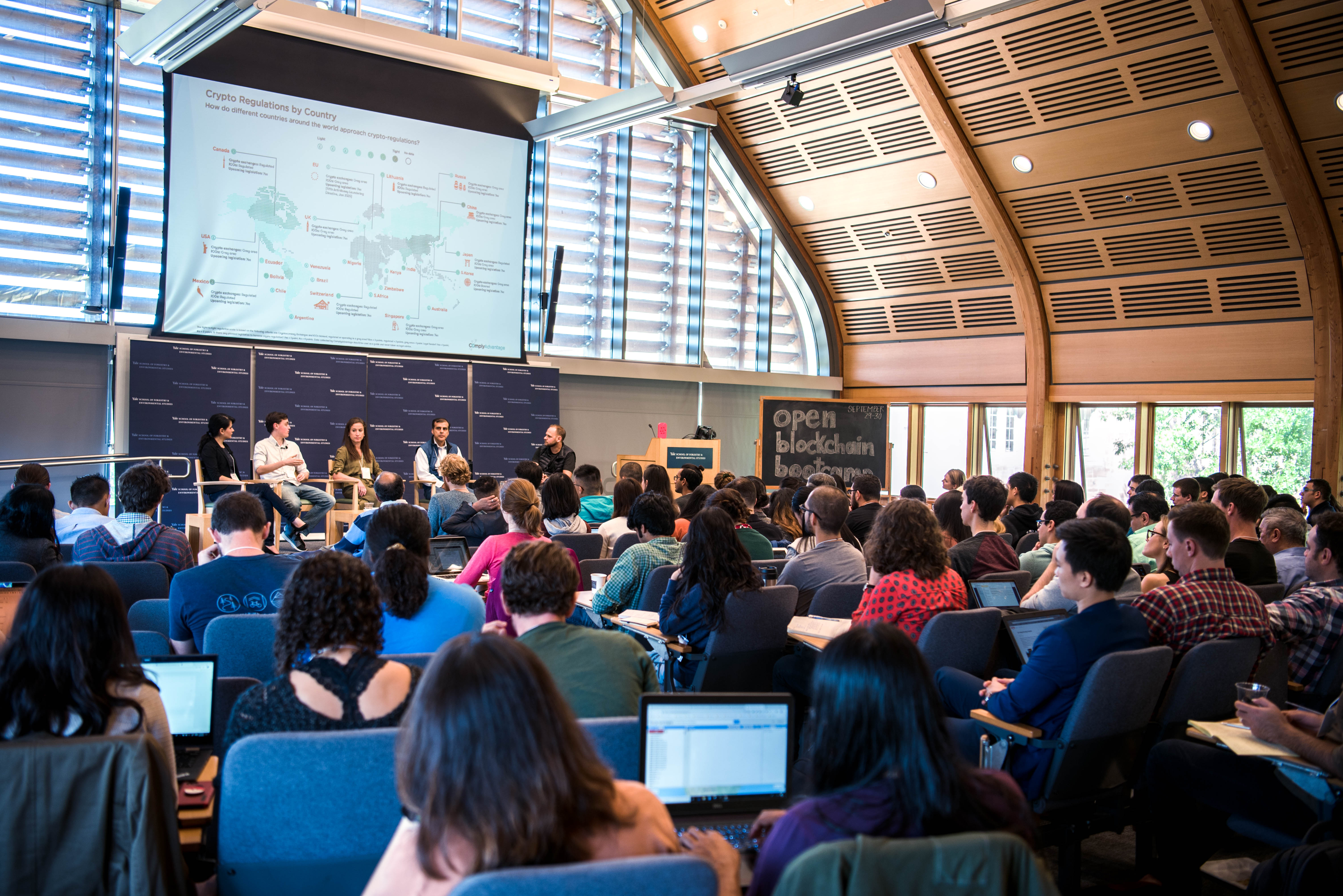 Panel addresses audience at Yale Blockchain Bootcamp
