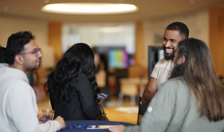 group of people laughing together 