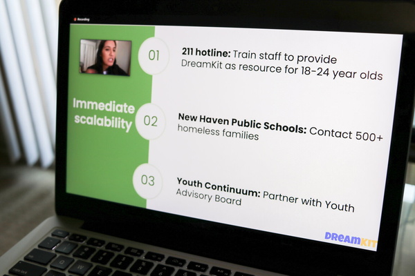 Screenshot from DreamKit's virtual pitch at Startup Yale