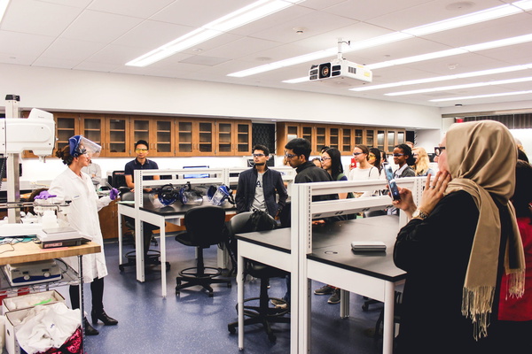 Students learn about best practices for developing and testing product formulations from a Loreal expert