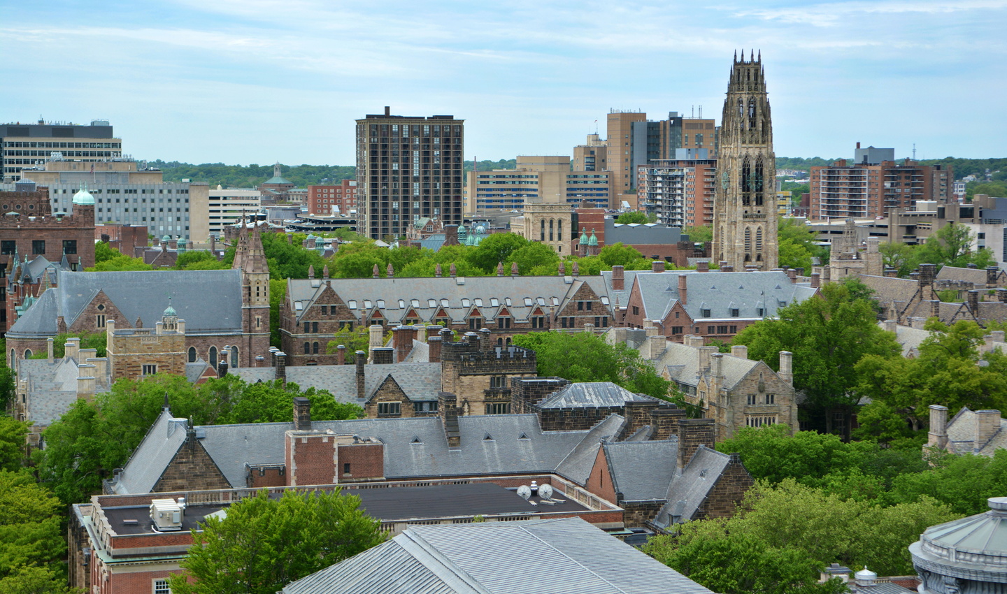 Aerial view of Yale campus buildings