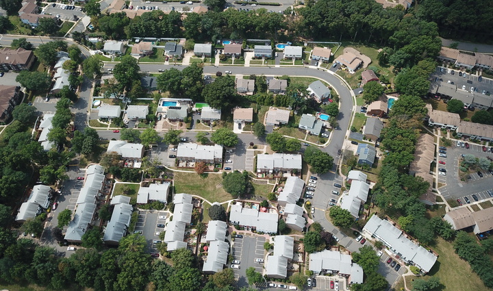 Aerial view of houses in neighborhood