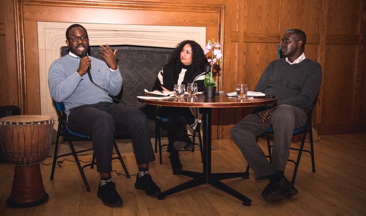 Baljeet Sandhu with Michael Kalisa and Ibou Niang at a Global Innovation Series event.