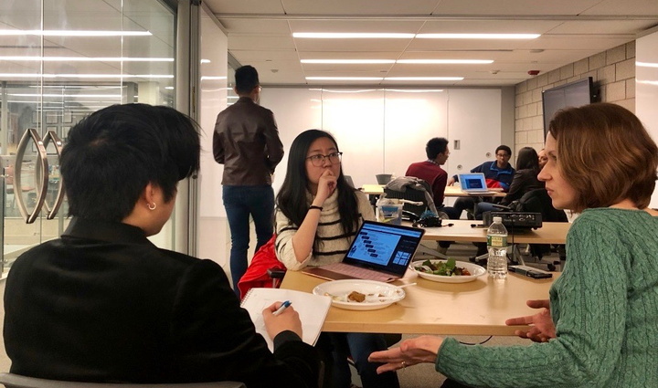 Margaret Cartiera, mentor-in-residence at CITY and Investment and Innovation Director at CBIT, works with students in a MedTech Accelerator session.