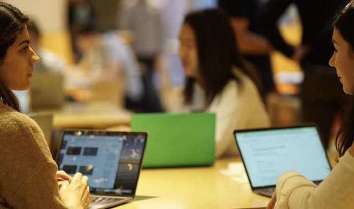 students on laptops