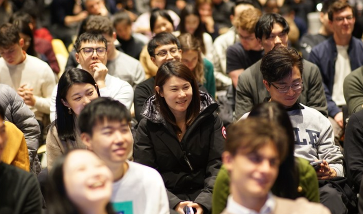 Students in building