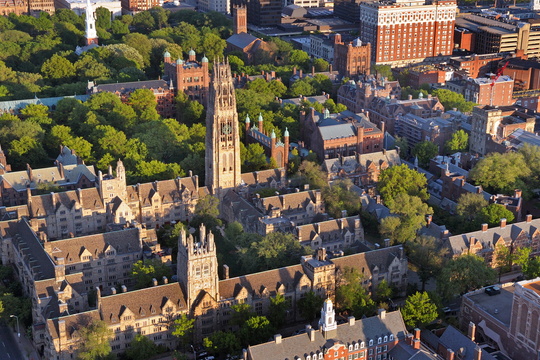 Aerial view of Yale's central campus