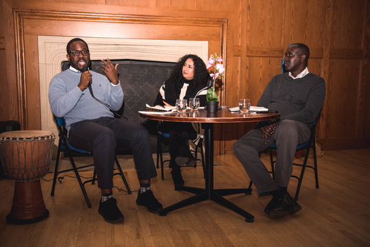 Baljeet Sandhu with Michael Kalisa and Ibou Niang at a Global Innovation Series event.