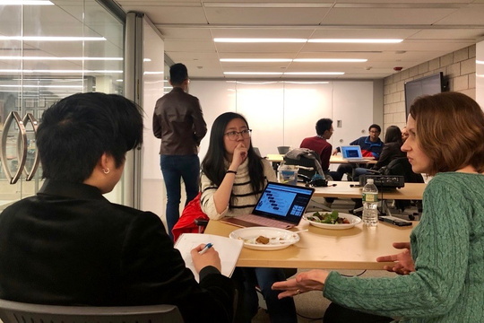 Margaret Cartiera, mentor-in-residence at CITY and Investment and Innovation Director at CBIT, works with students in a MedTech Accelerator session.