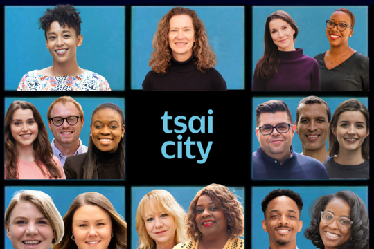 The Tsai City logo is featured with a lively group of individuals, representing togetherness and shared purpose.